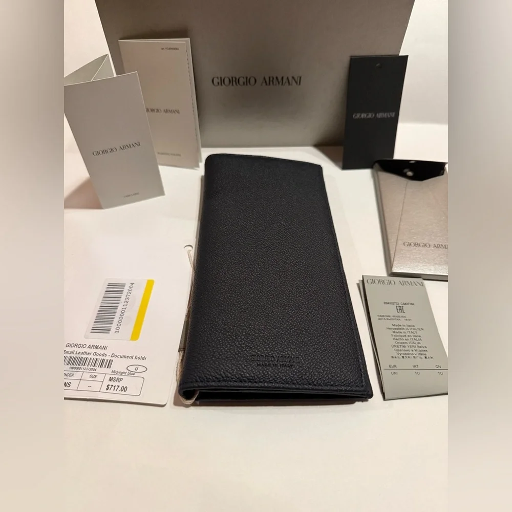 NWT $727 GIORGIO ARMANI Large Leather Wallet - Document Holders for Men